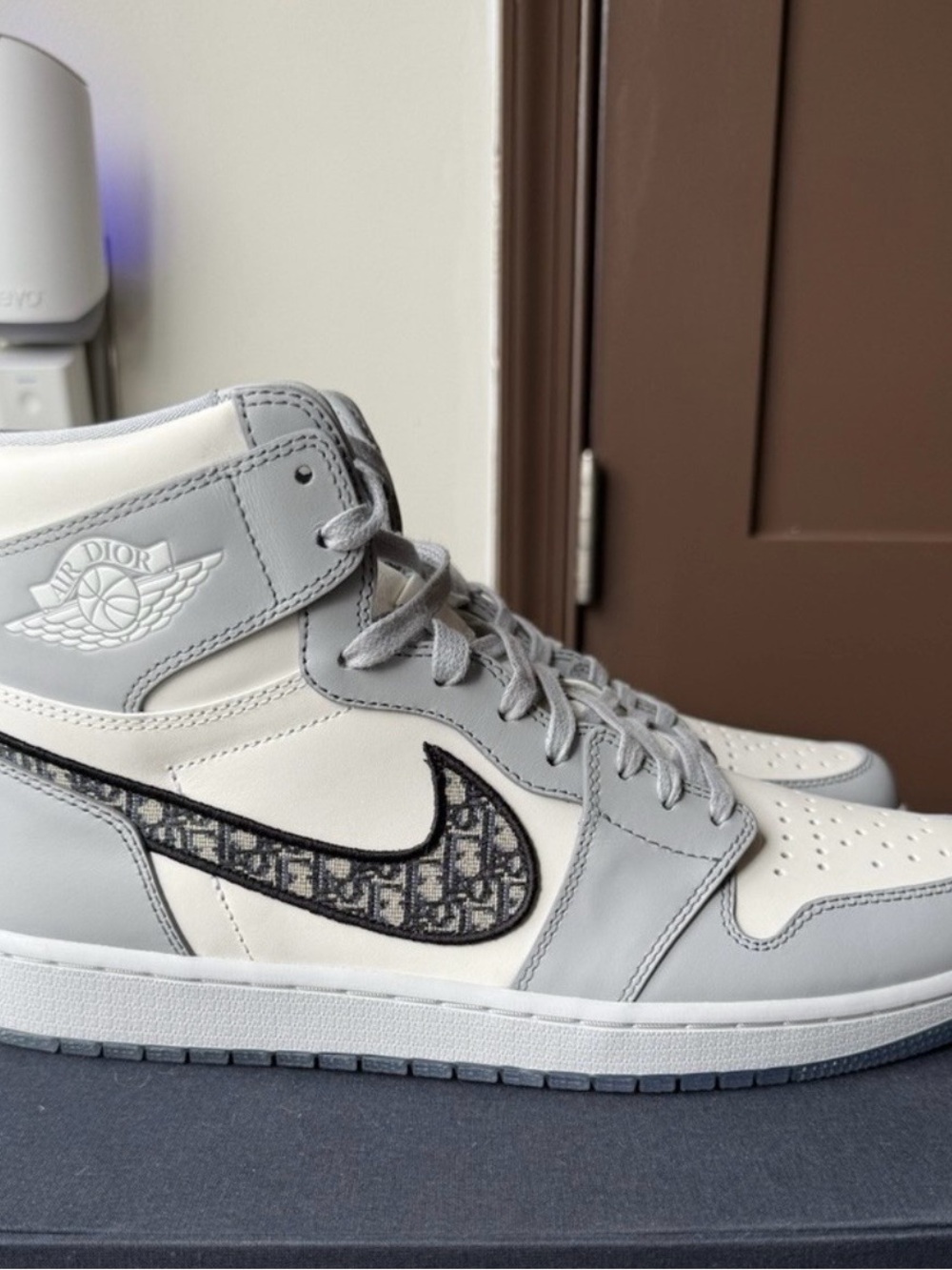 Dior High-Top Sneakers in White and Light Gray with Dior Oblique Swoosh